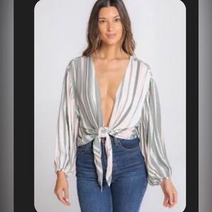 Lovestitch Deep V-Neck Striped Blouse